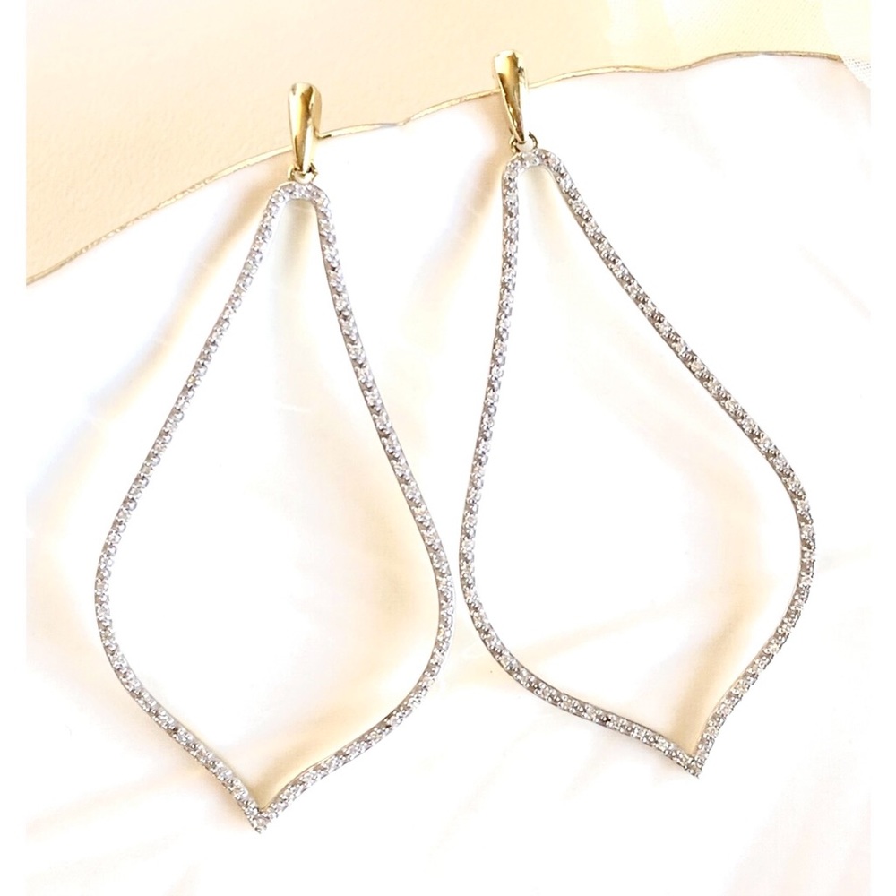 10K Yellow Gold Genuine Diamond Dangle Drop Large Earrings ~ Statement Jewelry